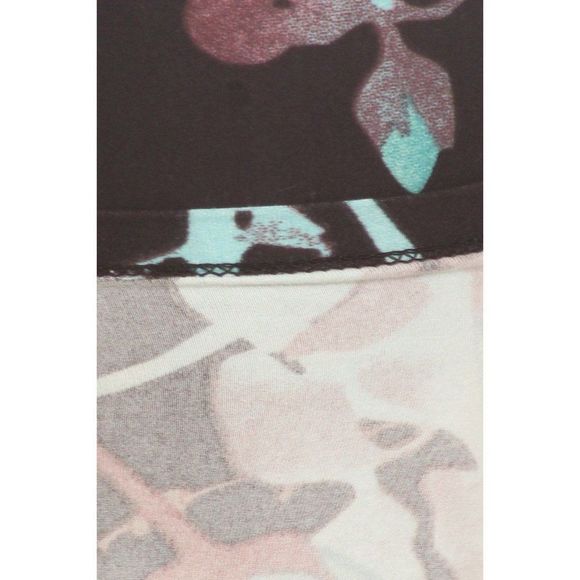 (Plus) Curvy Black Gray Teal Floral Vine Pattern Print Leggings - Picture 4 of 4